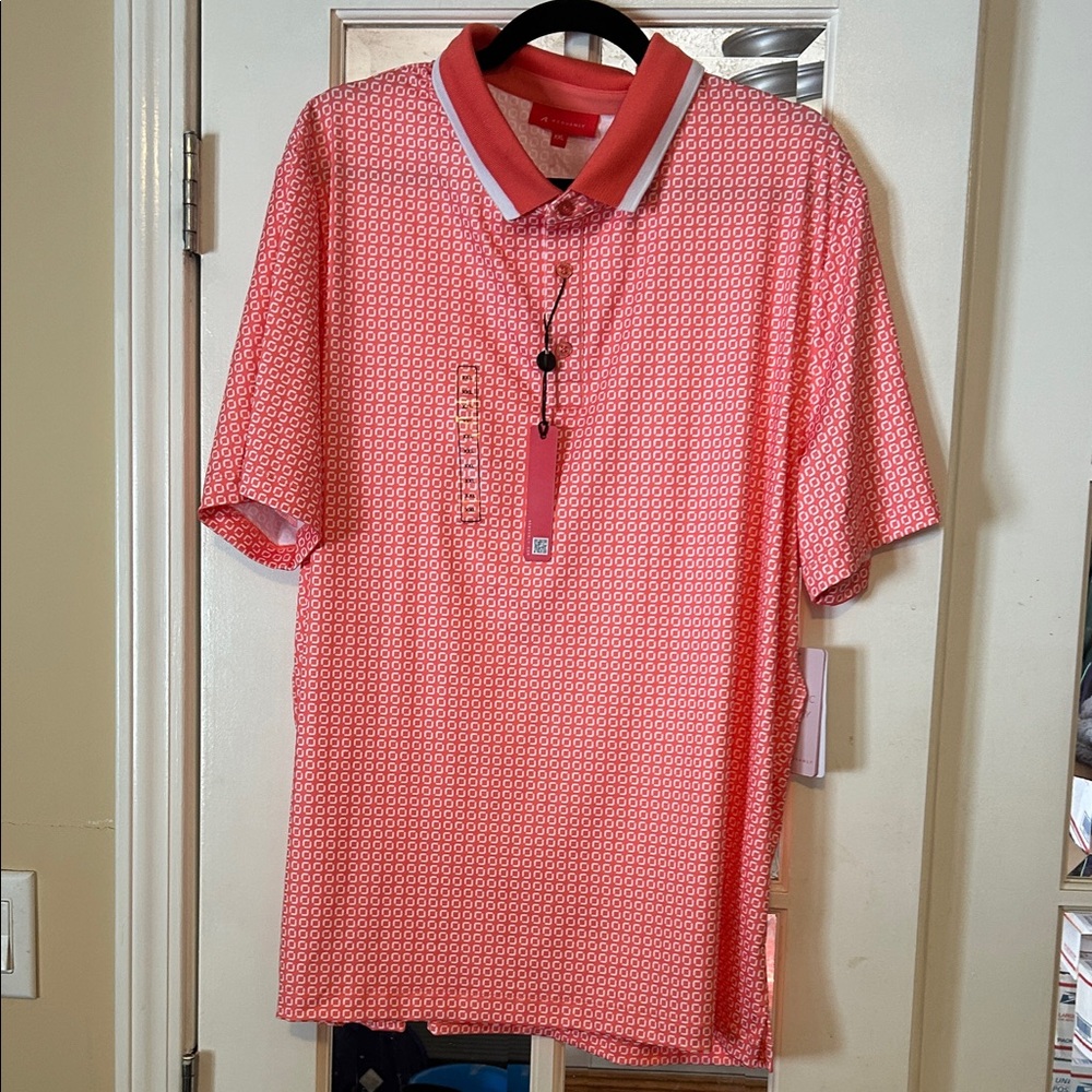 Redvanly Men's Coral Patterned Polo Shirt XXL Athletic Luxury $110 NWT Spring